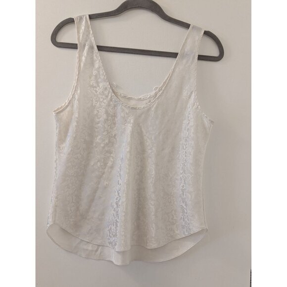 Vintage White Sleeveless Jacquard Tank Top With Lace Trim Scoop Neck - Picture 4 of 5